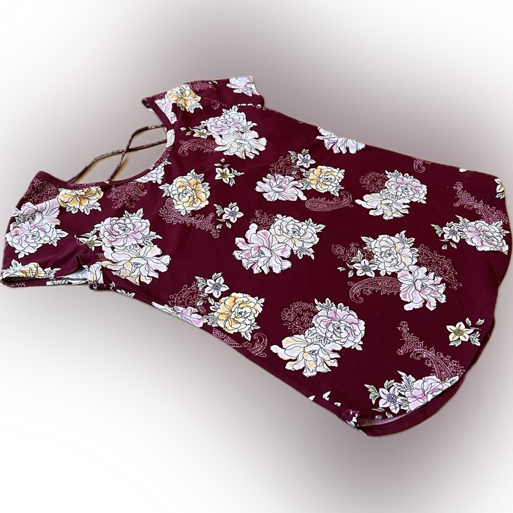 No Boundaries Burgundy Floral Shirt XL - Picture 3 of 6